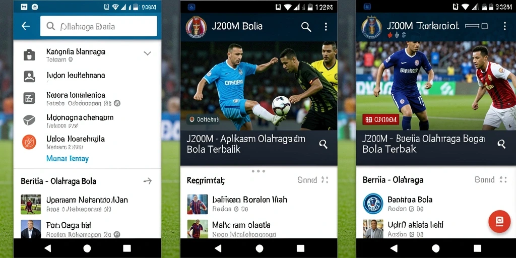Antarmuka J200M menampilkan berita dan statistik olahraga bola yang informatif.